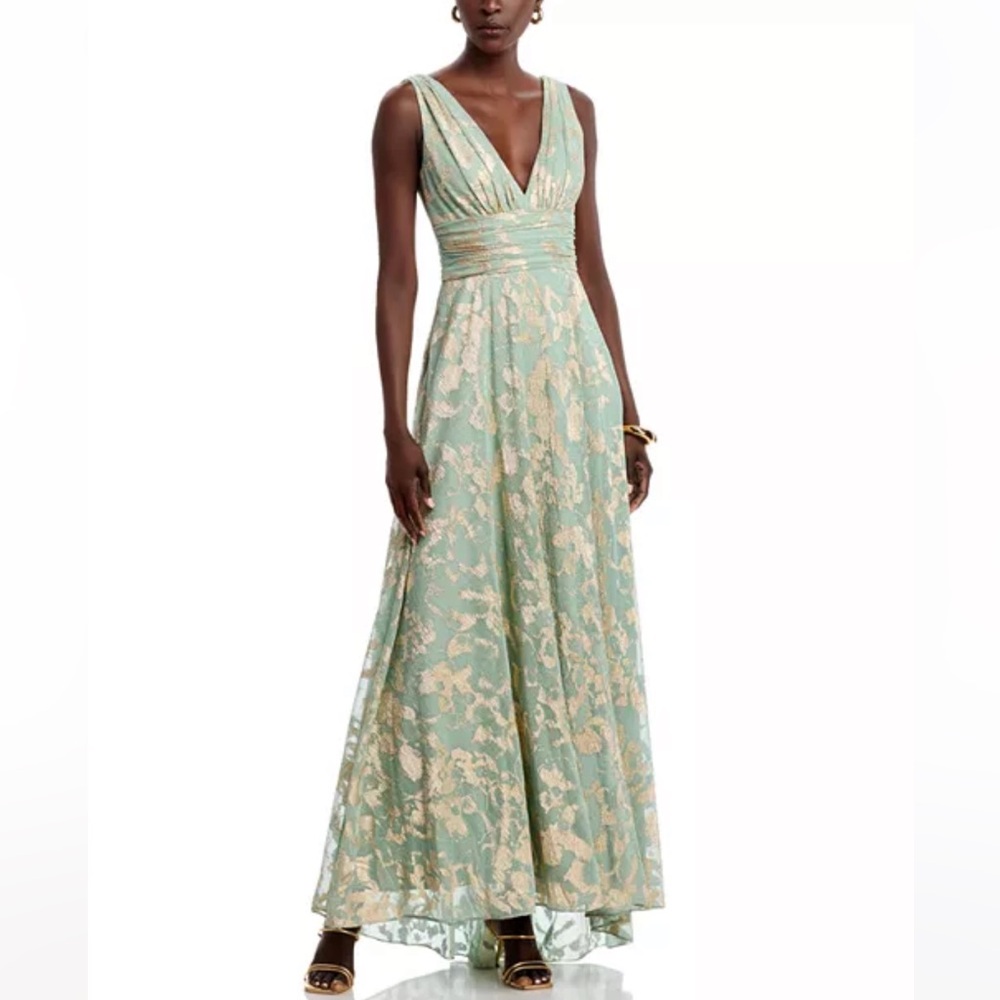Elegant Blue and Gold Evening Gown